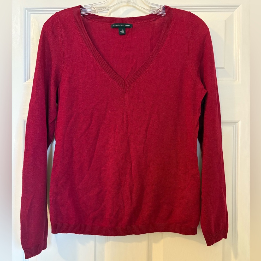 Banana Republic Cranberry Lightweight V-Neck Sweater